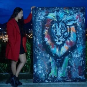 Cuadro Decorativo León Pintura Acrílica - imagen 2