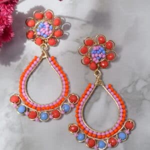 Aretes Largos de Mostacilla de Flor Naranja: Accesorios Elegantes y Coloridos - imagen 2