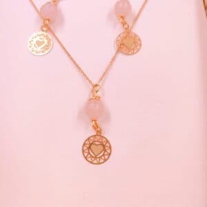 cadena en acero con cuarzo rosado