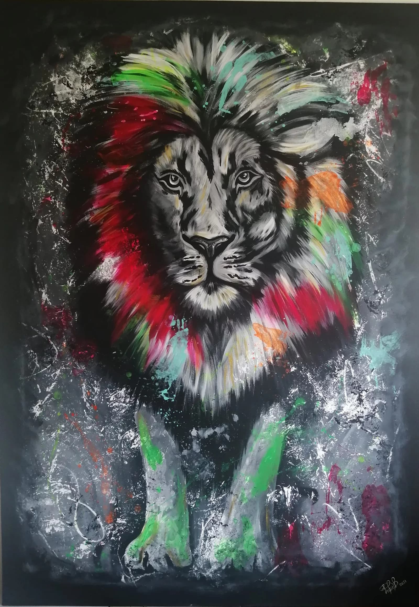 Cuadro Decorativo León Pintura Acrílica